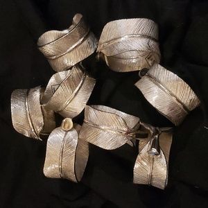 Set of 8 silver feather cuff napkin holder rings made in India